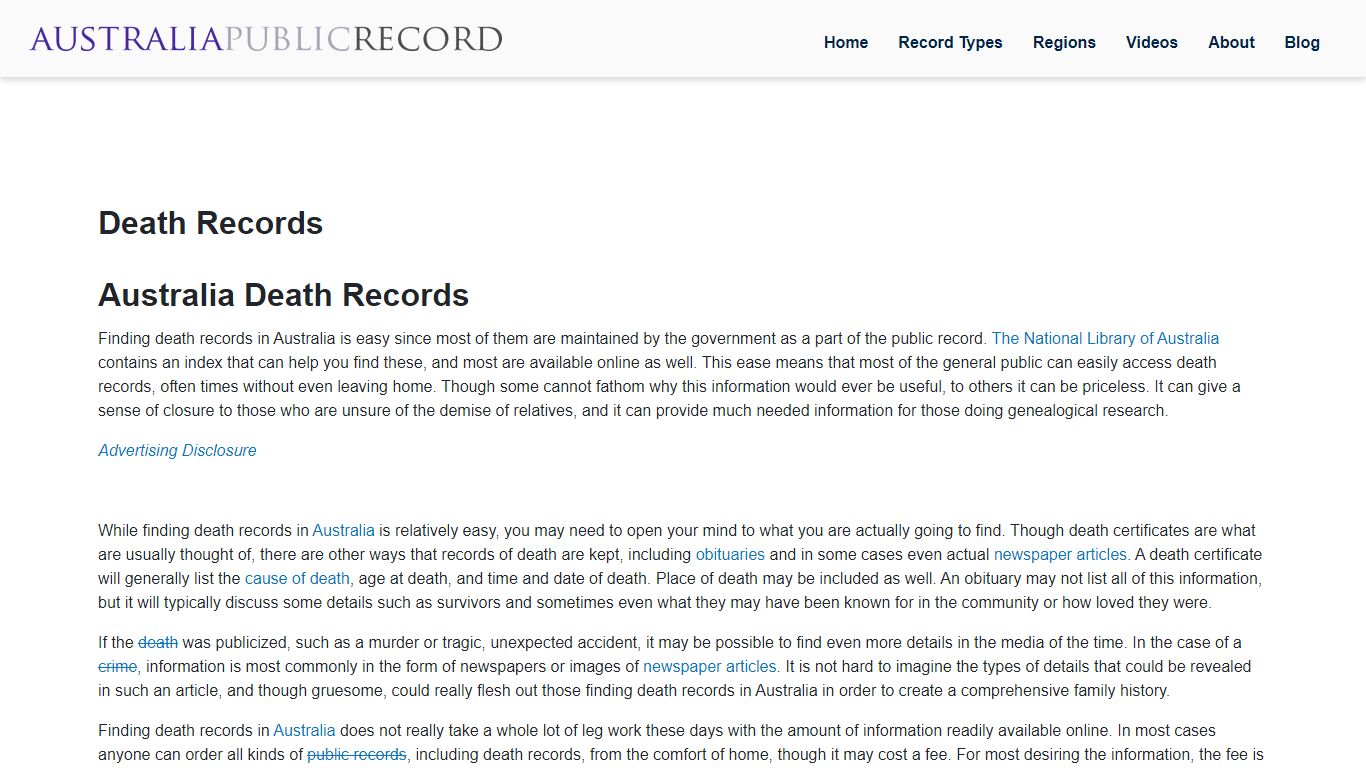 Australia Public Records - Find free online death records